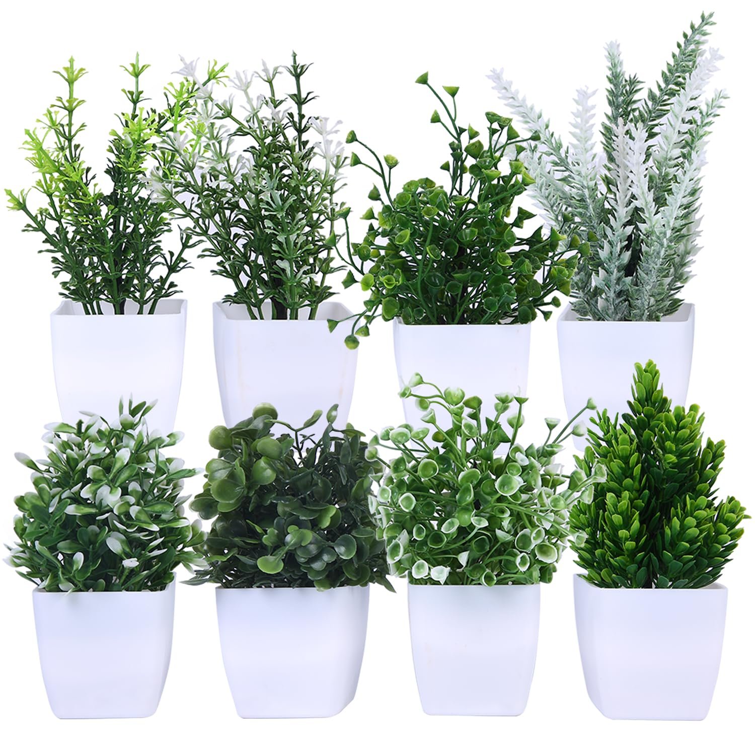 amazon basics Artificial Plants with Pot| Multi Variety | Durable Plastic | No Maintenance | Home Decor | Dimensions: 5 cm X 13 cm (Pack of 8)