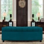 AMATA Eagle Solid Wood 2 Seater Ottoman/pouffe Ocean Blue Suede Velvet Fabric Perfect for Home Living Office Room and Guests (Ocean Blue 3, 2 Seater)(3 Year Warranty)