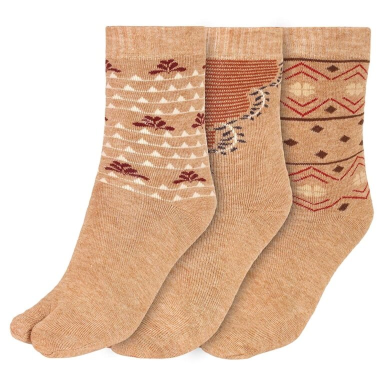 Creature Women’s Warm Woolen Calf Length Thumb Socks (Multicolored, Large)- Set of 3 Pairs