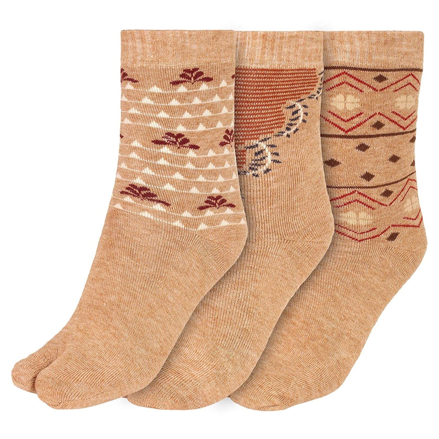 Creature Women’s Warm Woolen Calf Length Thumb Socks (Multicolored, Large)- Set of 3 Pairs