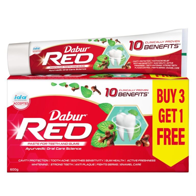 Dabur Red 600g (150g x 4, Pack of 4) Toothpaste – India’s No.1 Ayurvedic Paste, Provides Protection Plaque Removal, Toothache, Yellow Teeth, Bad Breath-