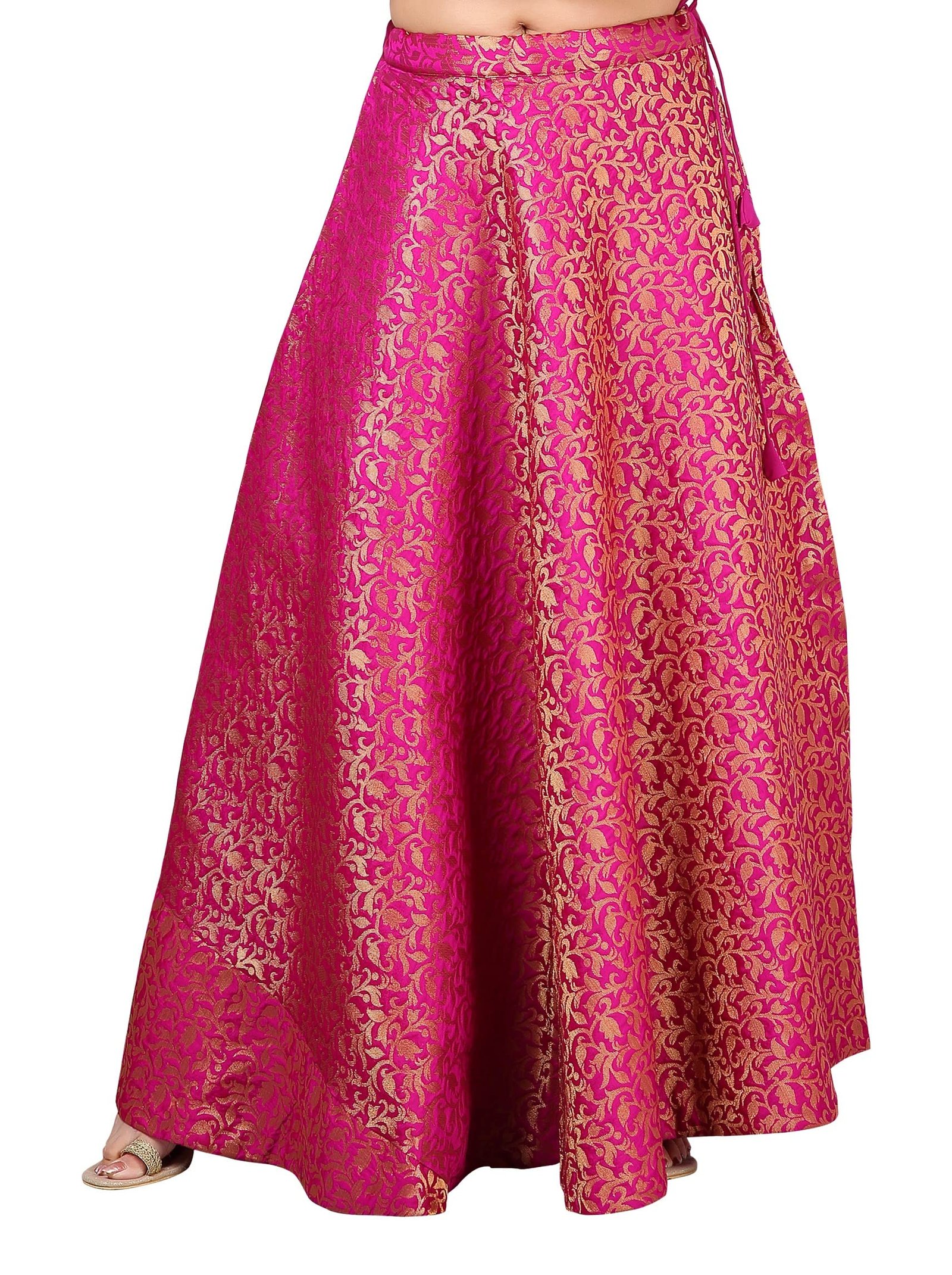 Studio Shringaar Women’s Polyester Maxi Benaras Brocade Readymade Long Skirt Lehenga Ghagra