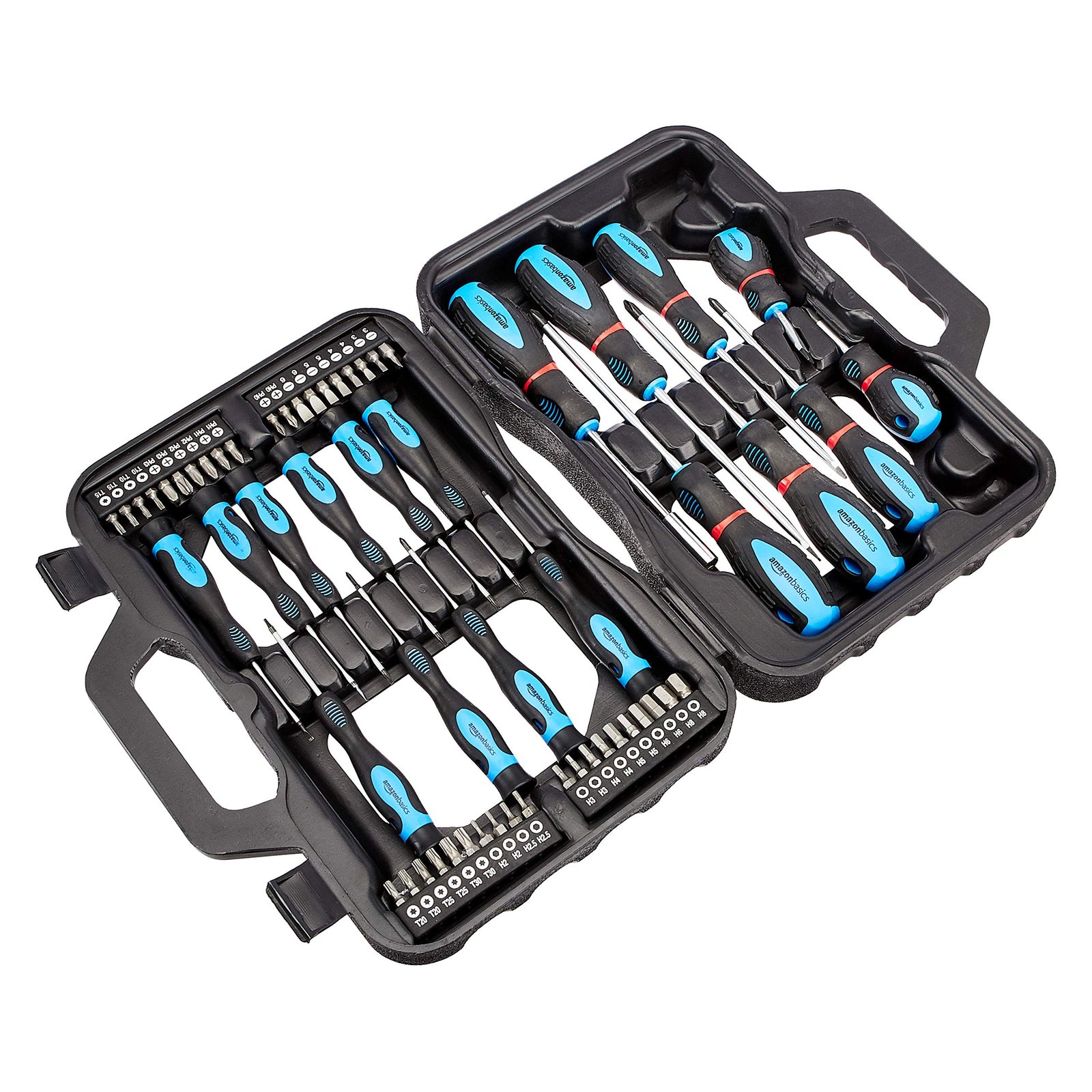 Amazon Basics 58-Piece Screwdriver Set – Precision Slotted, Phillips, Torx – Black