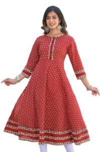 Yash Gallery Womens Cotton Printed Relaxed Fit Ethnic Wear Anarkali Kurta