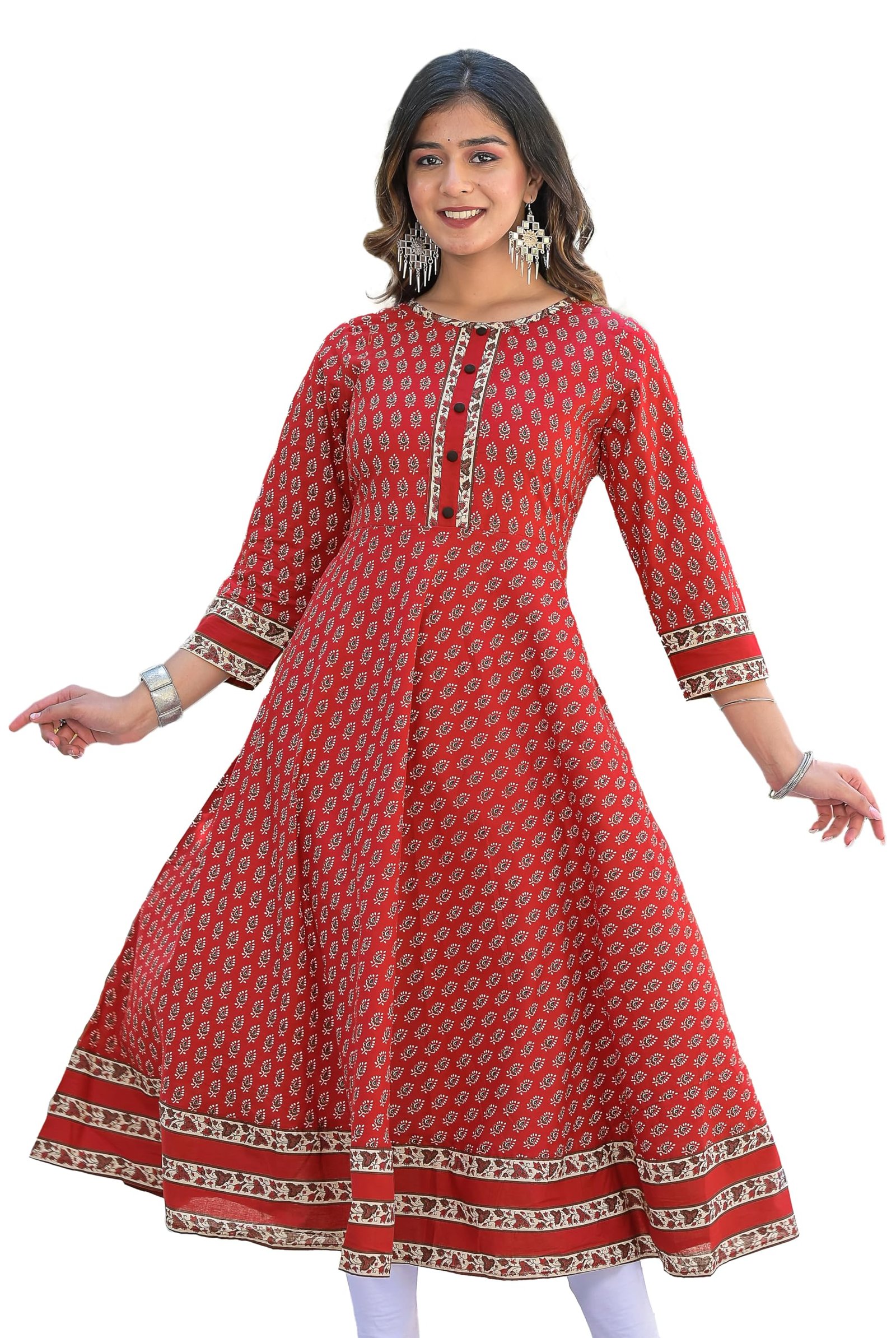 Yash Gallery Womens Cotton Printed Relaxed Fit Ethnic Wear Anarkali Kurta