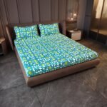 Divine Casa 144 TC Cotton King Size Bedsheet with 2 Pillow Covers | Soft Breathable Printed Bedsheet for King Size Bed | Bed Sheet Set for Bedroom & Guest Room | 270 x 270 cm, Teal & Yellow