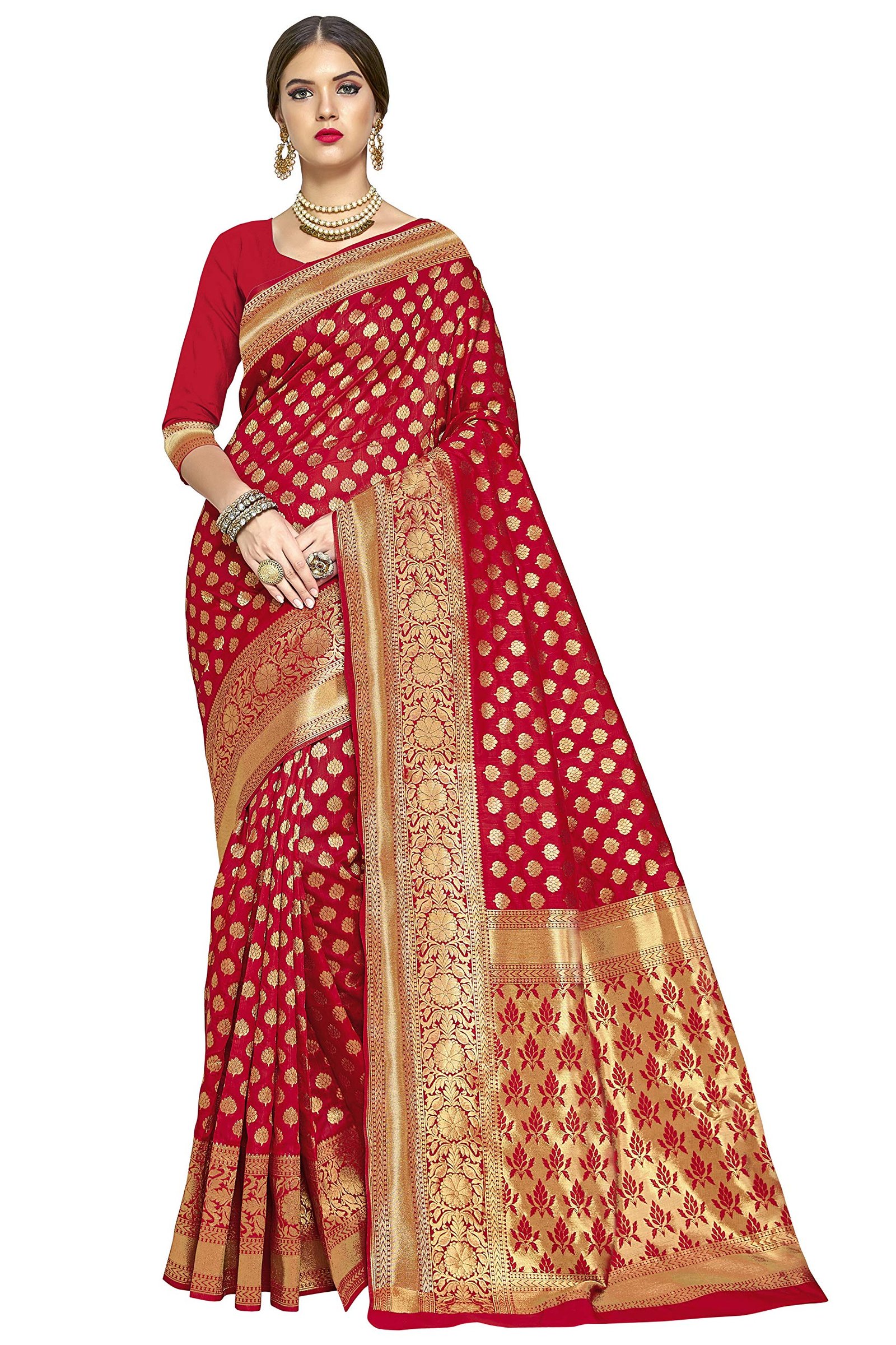 Glory Sarees Women’s Woven Pure Soft Kanjivaram Silk Saree Banarasi Style With Blouse Piece for Wedding