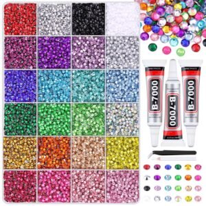 24000Pcs Resin Rhinestones Bedazzling Kit, 24 Colors 3mm Flatback Gems with B7000 Glue, Tweezers, Pickup Pen & Sharpener for DIY Crafts, Nail Art, Clothes, Shoes, Diamond Art