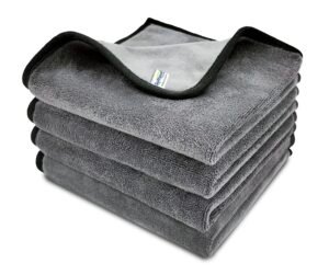 SOFTSPUN Microfiber Cloth Silk Banded Edges 500 GSM 40X40 cms Pack of 4 Grey! Silk Banded Edge Towel Set Extra Thick Microfiber Cleaning Cloths Perfect for Bike Auto Cars Both Interior and Exterior.