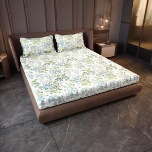 Divine Casa 144 TC Cotton Bedsheet for King Size Bed with 2 Pillow Covers | Soft Breathable Wrinkle Resistant Bed Sheet Set | Modern Printed Bedding | 270 x 270 cm, Mint Blue