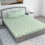 Divine Casa Premium 144 TC 100% Cotton King Size Bedsheet with 2 Pillow Covers | Soft Breathable Bed Sheet for King Size Bed | Elegant Printed Bedding Set | 270 x 270 cm, Green Blue