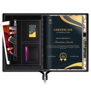 FEDUS Multipurpose Leatherette Professional File Folders for Certificates,Documents Holder,Document Bag, Portfolio, Executive File A4 Size Documents Holder with 20 Leafs for Men and Women, Black