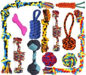 Dog and Puppy Toy Set – Chew, Teething, Rope, and Tug Toys for Small to Medium Dogs – Washable Cotton Pack of 12