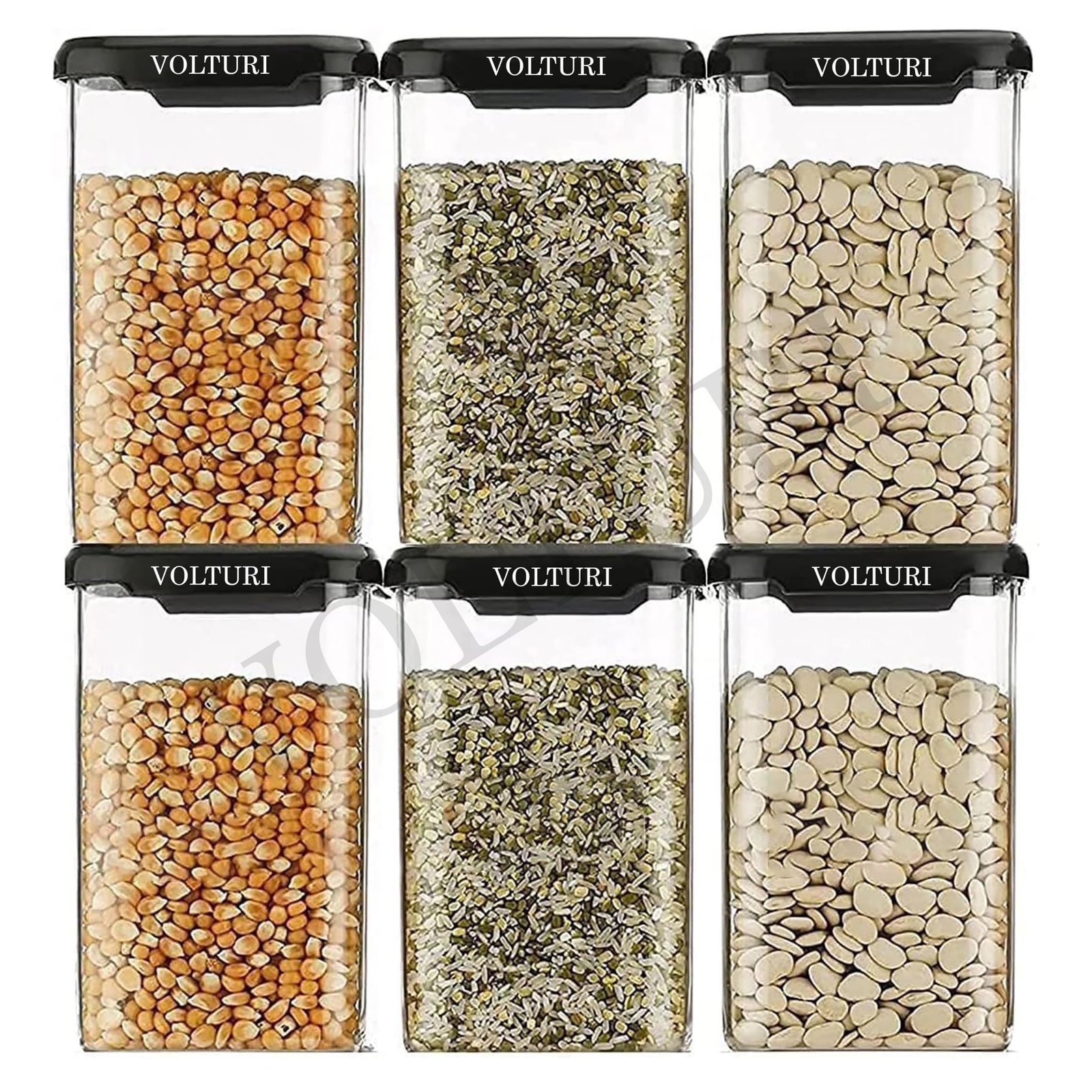 VOLTURI Air Tight Containers for Kitchen Storage (Pack of 6, 1200 ML), Kitchen Storage Box, Airtight Container Set, Fridge Storage Containers for Pulses, Cereals, Grains, Fruits, Vegetables
