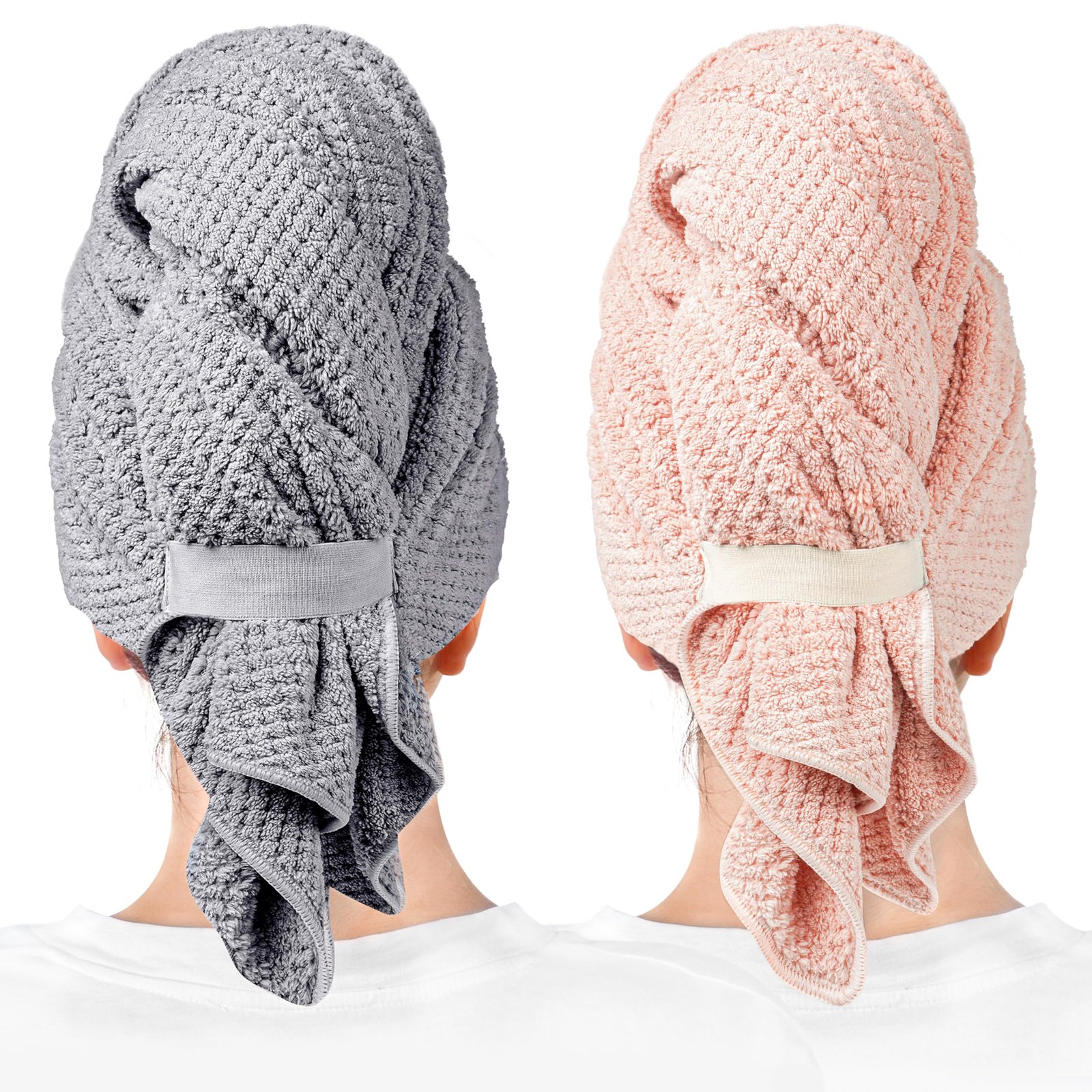 2 Pack Microfiber Hair Towel-Super Absorbent & Quick Dry Hair Drying Towel for Women- Hair Towel Wrap for Curly Hair Long & Short Hair- Anti-Frizz Hair Turbans for Wet Hair (Gray & Pink)
