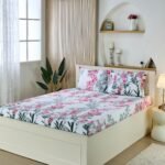 Amazon Brand – Solimo King Size Flat Bedsheet with 2 Pillow Cases | 180 TC | 100% Cotton | Washing Machine Washable | 90 x 108 Inches | Floral Design (Pink)