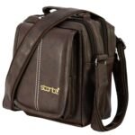 Storite PU Leather Sling Bag, Brown, 20.5x9x16.5 cm