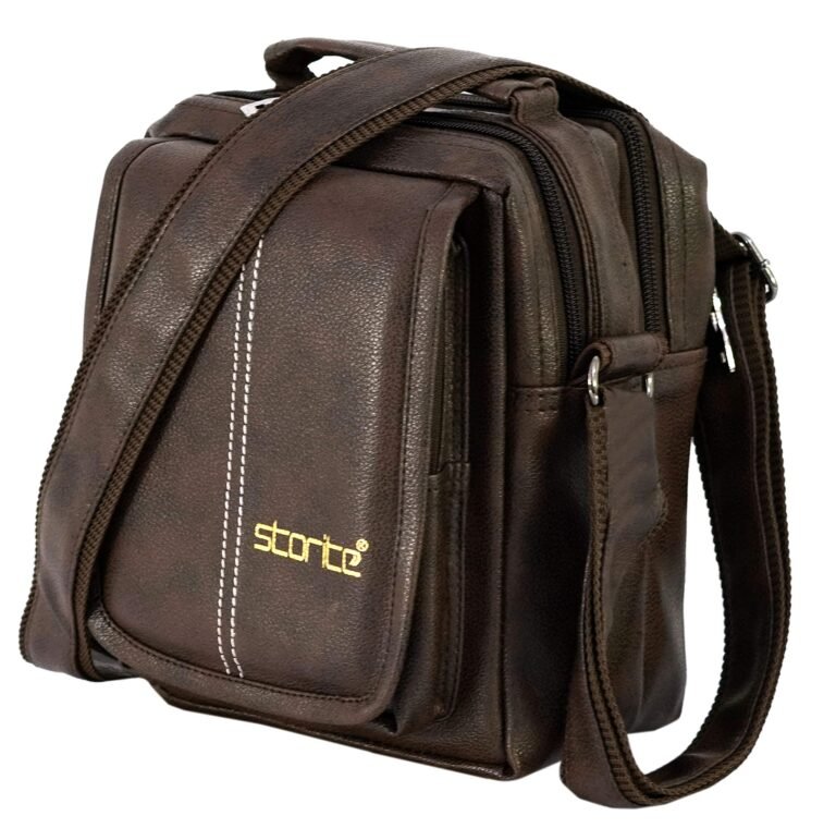 Storite PU Leather Sling Bag, Brown, 20.5x9x16.5 cm