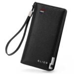 Elios Women Large Capacity Pu Leather Clutch Wallet Card Phone Holder Organizer Ladies Purse With Wrist Strap, Black