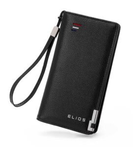 Elios Women Large Capacity Pu Leather Clutch Wallet Card Phone Holder Organizer Ladies Purse With Wrist Strap, Black