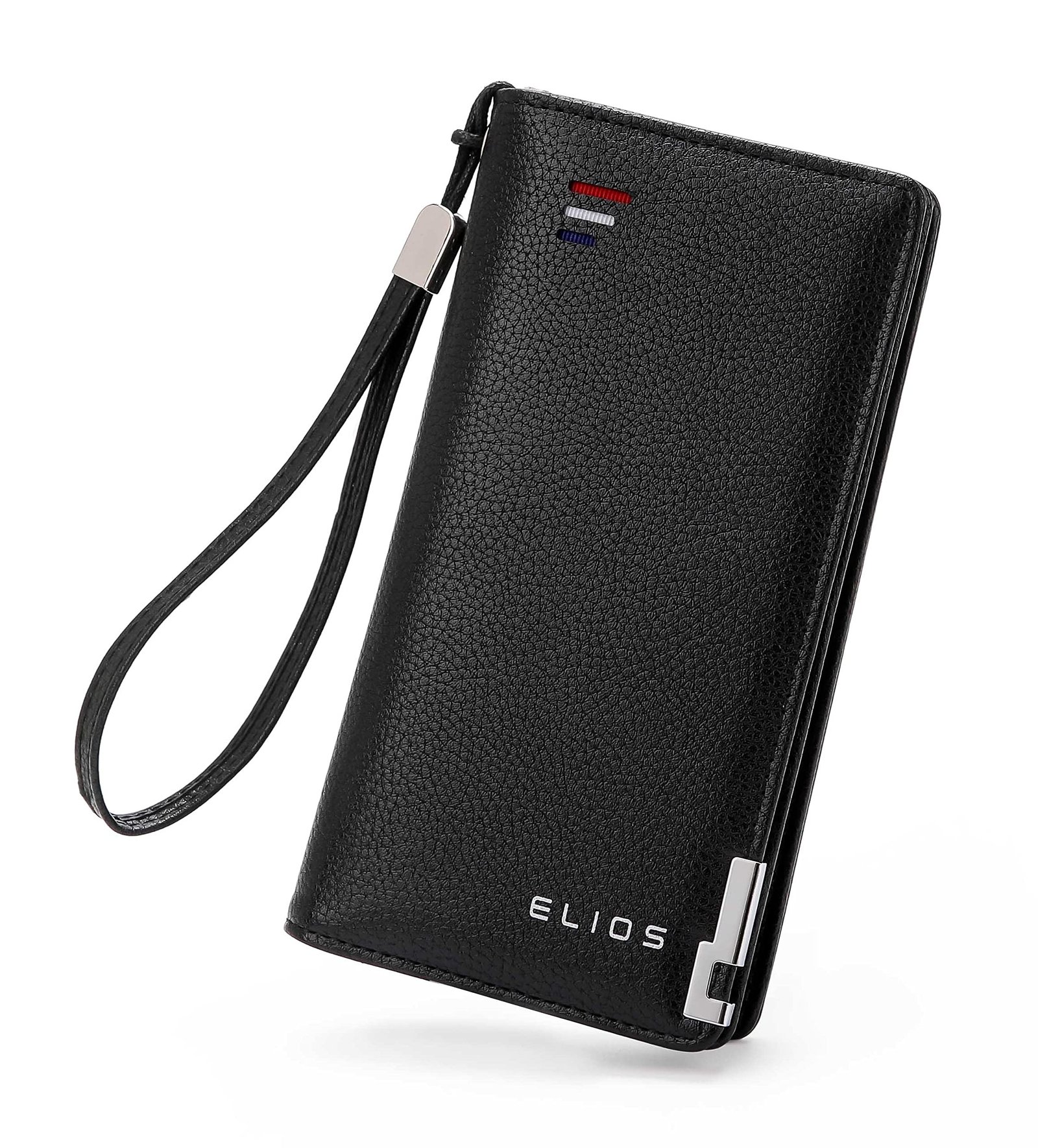 Elios Women Large Capacity Pu Leather Clutch Wallet Card Phone Holder Organizer Ladies Purse With Wrist Strap, Black