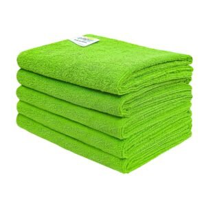 SOFTSPUN Microfiber Cloth – 5 pcs – 40×60 cms – 340 GSM Green – Thick Lint & Streak-Free Multipurpose Cloths – Automotive Microfibre Towels for Car Bike Cleaning Polishing Washing & Detailing