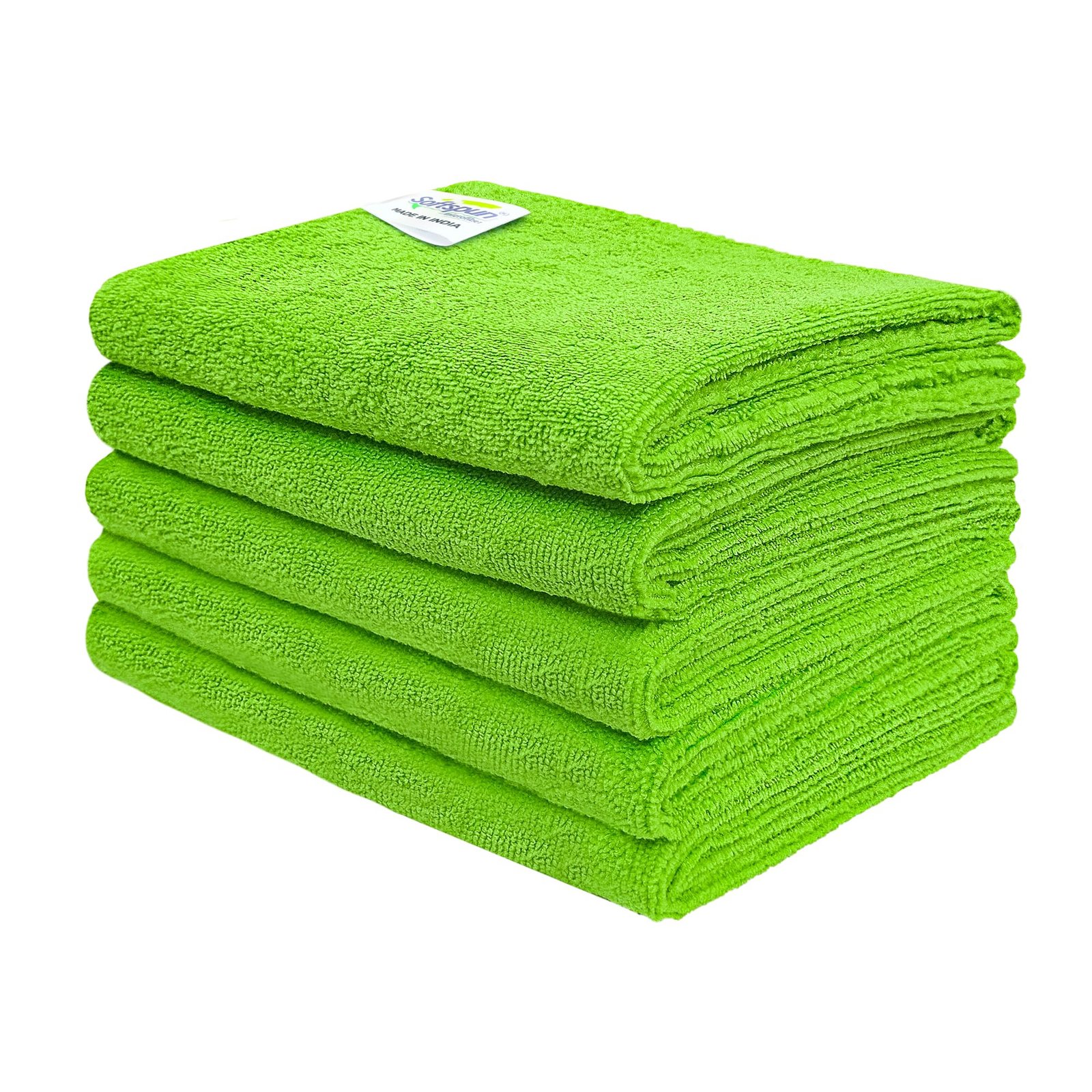 SOFTSPUN Microfiber Cloth – 5 pcs – 40×60 cms – 340 GSM Green – Thick Lint & Streak-Free Multipurpose Cloths – Automotive Microfibre Towels for Car Bike Cleaning Polishing Washing & Detailing