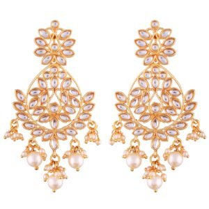 I Jewels Traditional Gold Plated Chandbali Earrings Encased With Faux Kundans For Women (E2465W)