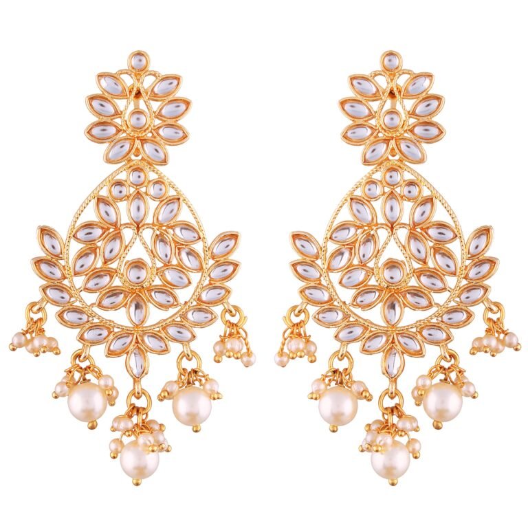 I Jewels Traditional Gold Plated Chandbali Earrings Encased With Faux Kundans For Women (E2465W)