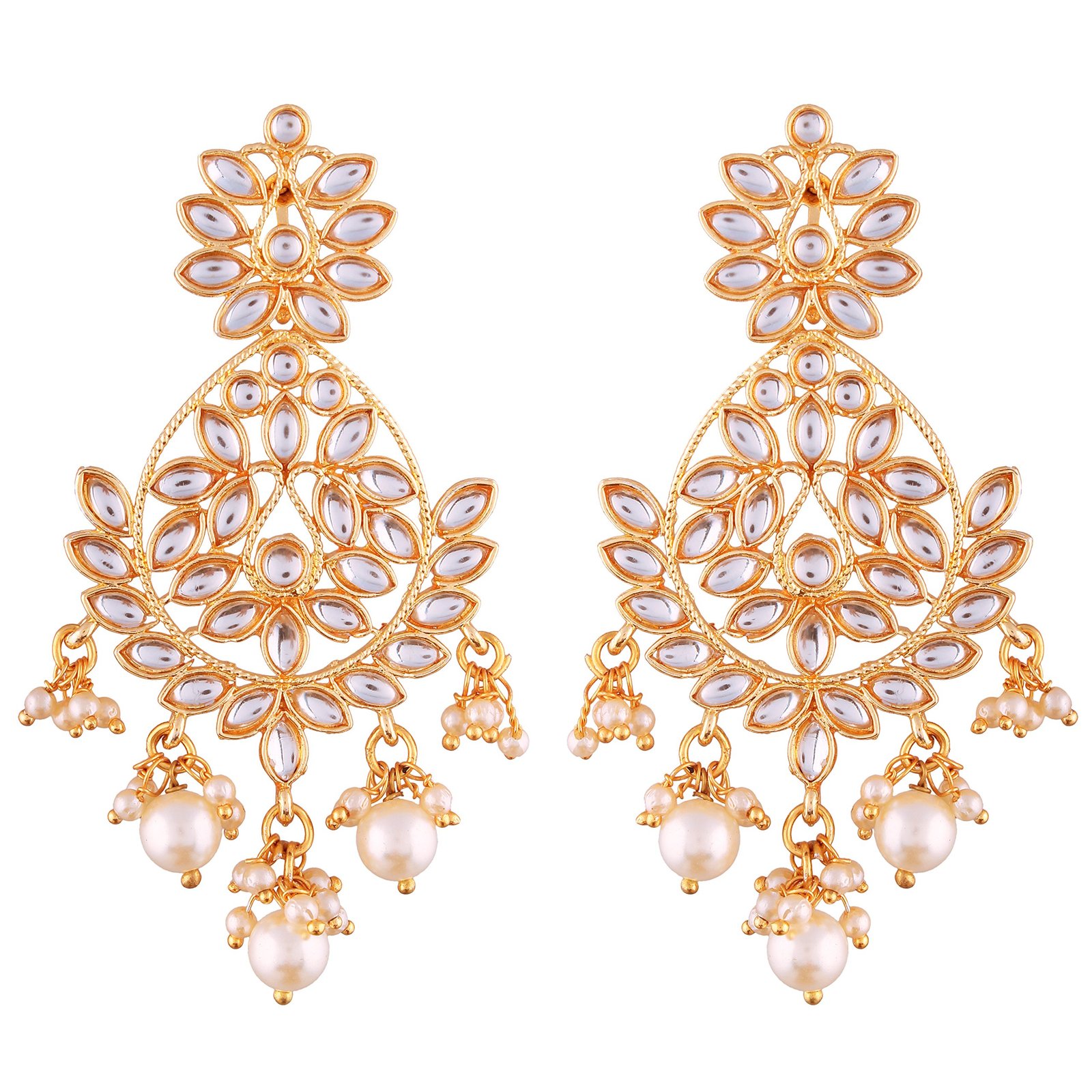 I Jewels Traditional Gold Plated Chandbali Earrings Encased With Faux Kundans For Women (E2465W)