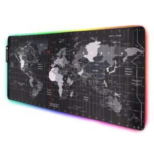 Speed RGB Gaming Mouse Pad, Non-Slip Rubber Base, Soft Glowing 14 LED Modes Gaming Desk Keyboard Pad Mat – World Map Large LED -78 x 30 Cm