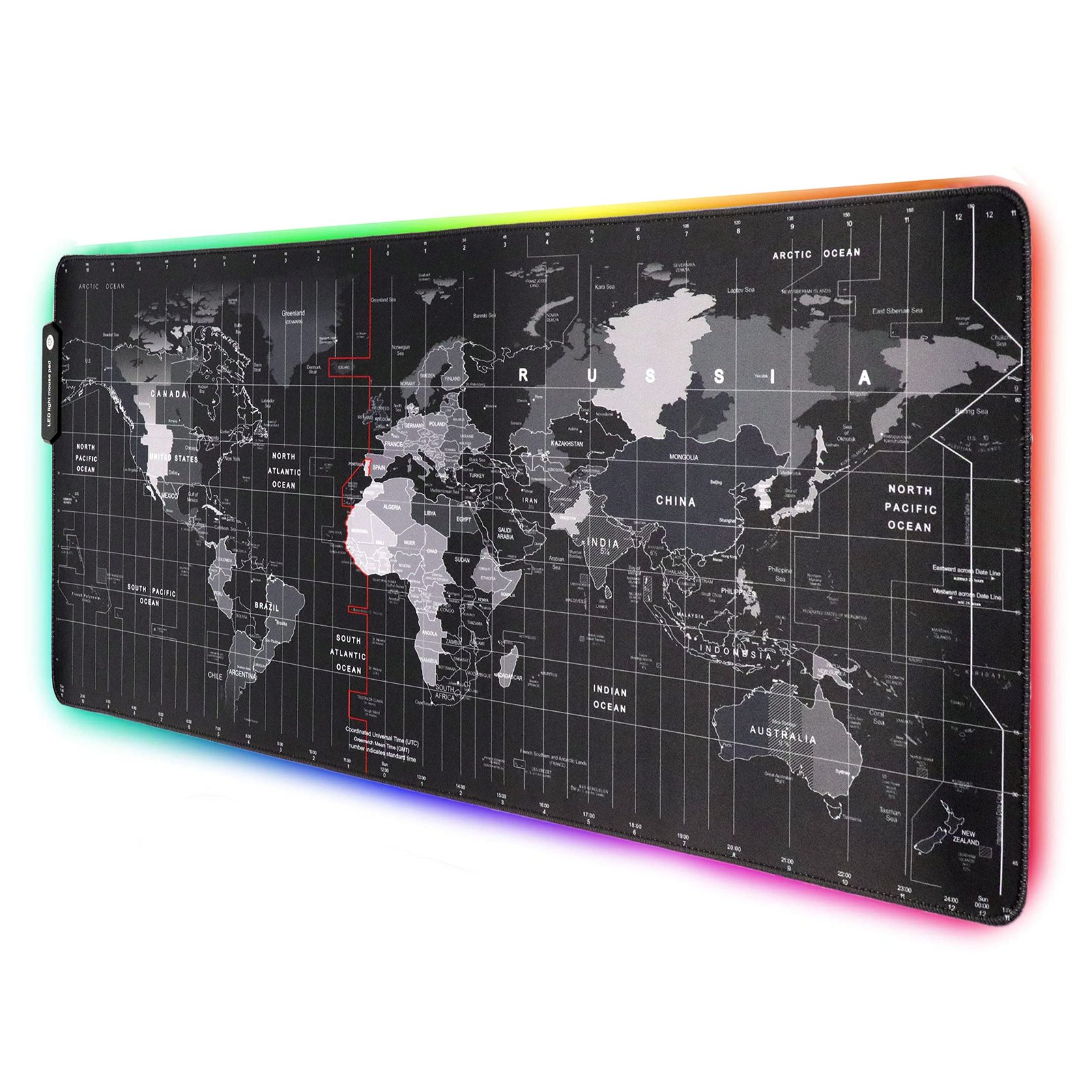 Speed RGB Gaming Mouse Pad, Non-Slip Rubber Base, Soft Glowing 14 LED Modes Gaming Desk Keyboard Pad Mat – World Map Large LED -78 x 30 Cm