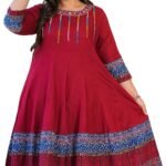 Yash Gallery Women’s Cotton Embroidered Regular Fit Anarkali Kurta for Women