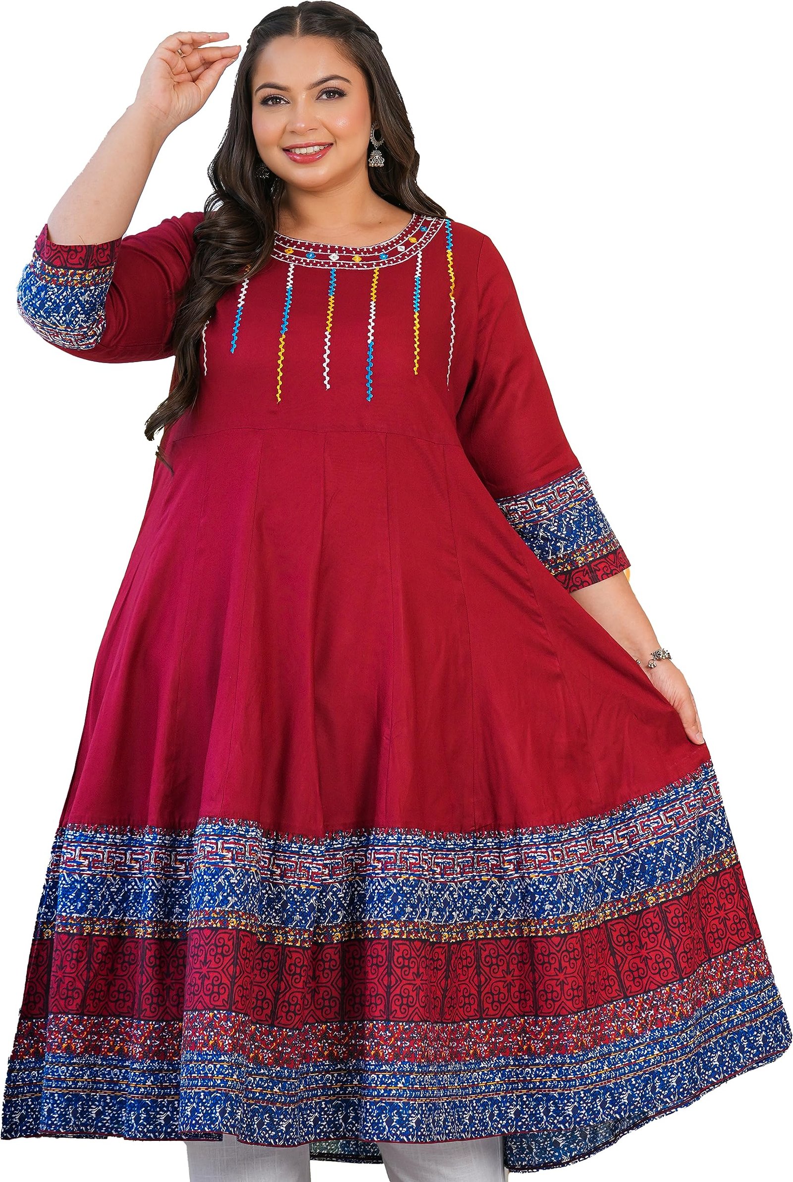 Yash Gallery Women’s Cotton Embroidered Regular Fit Anarkali Kurta for Women