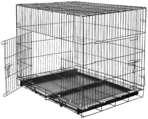 Amazon Basics Foldable Metal Wire Dog Cage/Crate/Carrier with Tray | for Large and XL Adult Dogs | 42 Inch | Black | Single Door | Removable Base | Manual Locking Mechanism