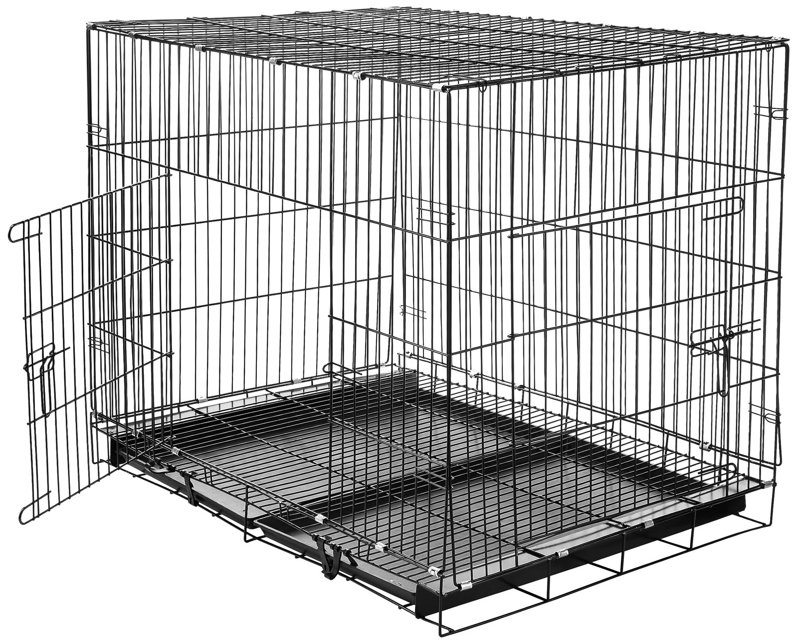 Amazon Basics Foldable Metal Wire Dog Cage/Crate/Carrier with Tray | for Large and XL Adult Dogs | 42 Inch | Black | Single Door | Removable Base | Manual Locking Mechanism