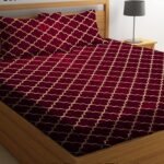 Elastic Fitted King Size Bedsheet Cotton for Double Bed | 72”x78” +10 Inch, Floral, Soft & Breathable, Fade & Shrink Resistant, 2 Pillow Covers (Maroon)