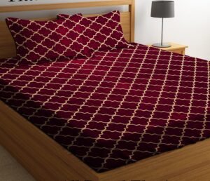 Elastic Fitted King Size Bedsheet Cotton for Double Bed | 72”x78” +10 Inch, Floral, Soft & Breathable, Fade & Shrink Resistant, 2 Pillow Covers (Maroon)