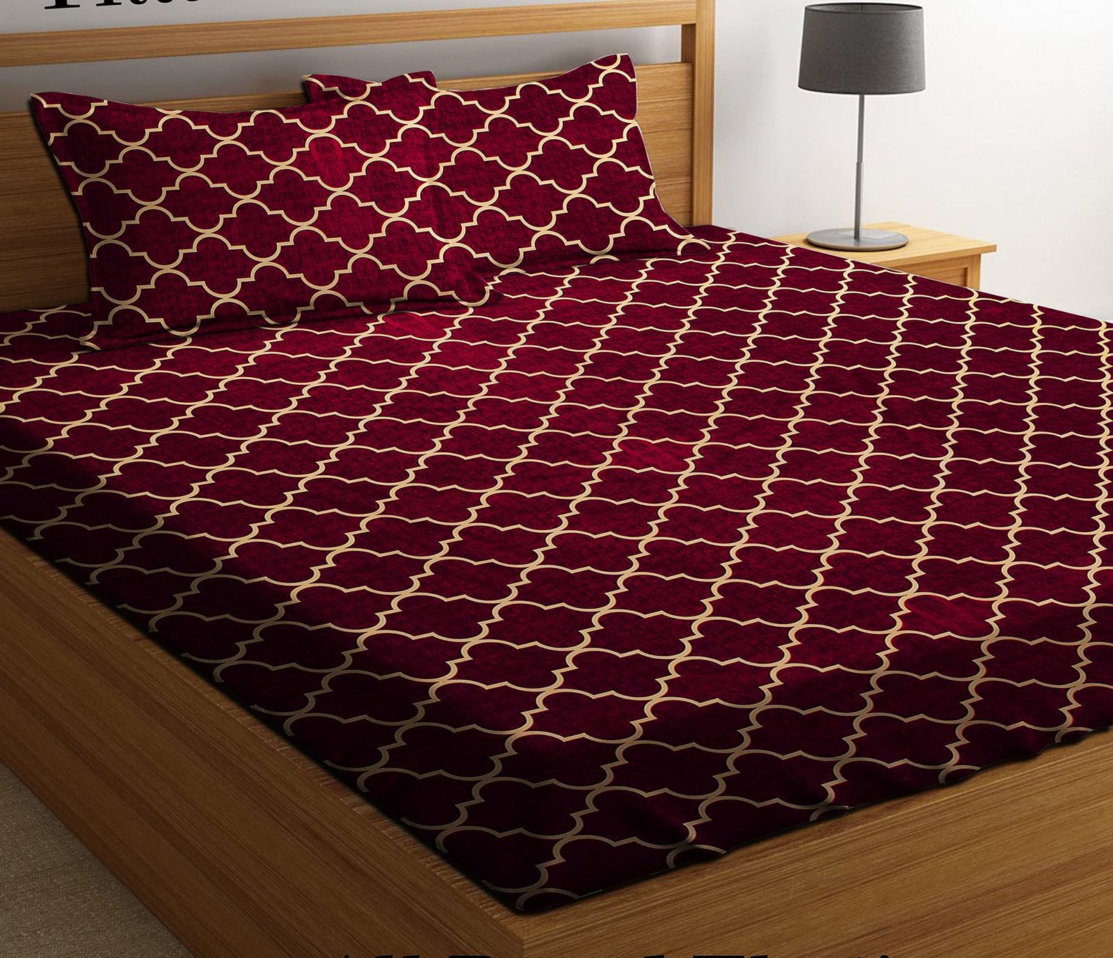 Elastic Fitted King Size Bedsheet Cotton for Double Bed | 72”x78” +10 Inch, Floral, Soft & Breathable, Fade & Shrink Resistant, 2 Pillow Covers (Maroon)