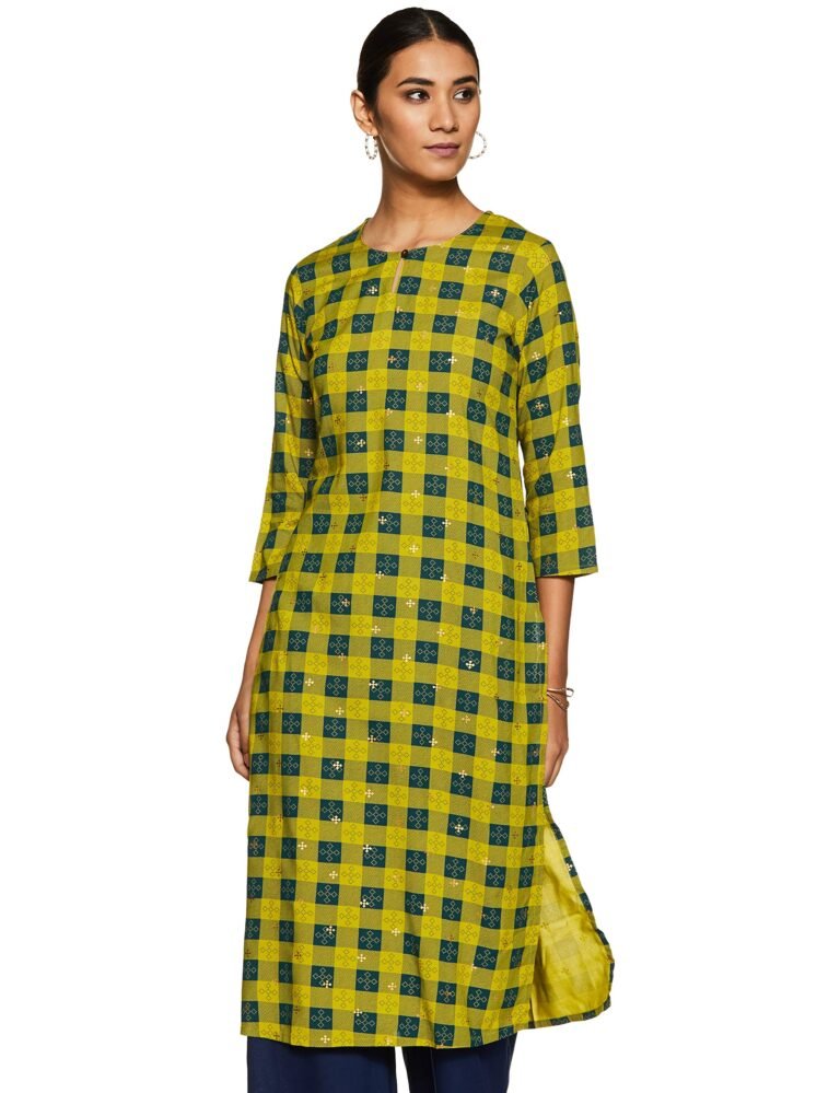 Max Women’s Rayon Straight Fit Straight Printed Three-Quarter Sleeves Kurta