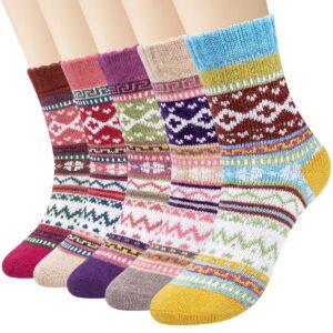 YSense Snug 5 Pairs Womens Socks Wool Thermal Warm Knitting Ladies Socks for Winter Soft Thick Sock