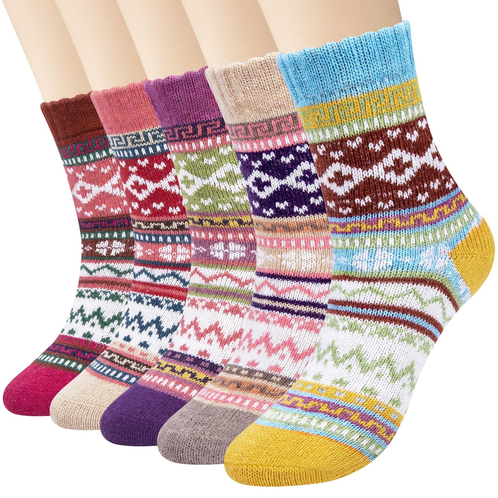 YSense Snug 5 Pairs Womens Socks Wool Thermal Warm Knitting Ladies Socks for Winter Soft Thick Sock