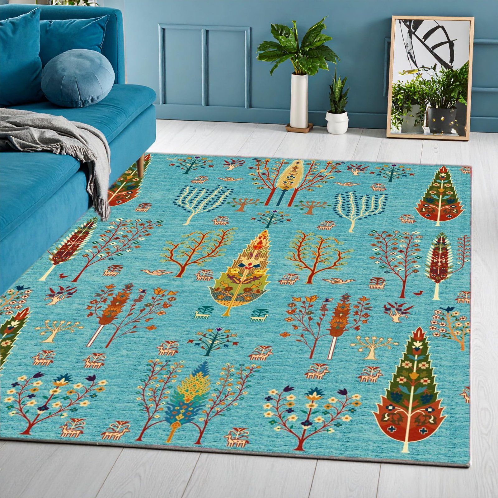 ishro home 3×5 Feet 3D Jet Multi Printed Carpet Rug Runner and Carpets for Bedroom/Living Area/Home with Anti Slip Backing (Tree of Life, 3×5 fts)