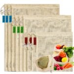 KerKoor Reusable-Cotton-Mesh-Produce-shopping-Bags-Washable Eco Friendly Premium See Through Lightweight Net zero Bulk Bags for Veggie Fruit Vegetable Grocery Storage (9 Packs)