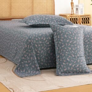 Story@Home King Size Air Cotton Bedsheet 240 TC Flat Sheet with 2 Pillow Covers, Soft & Durable Bed Sheet for King Bed (250 x 270 cm, Floral Print, Dark Grey)