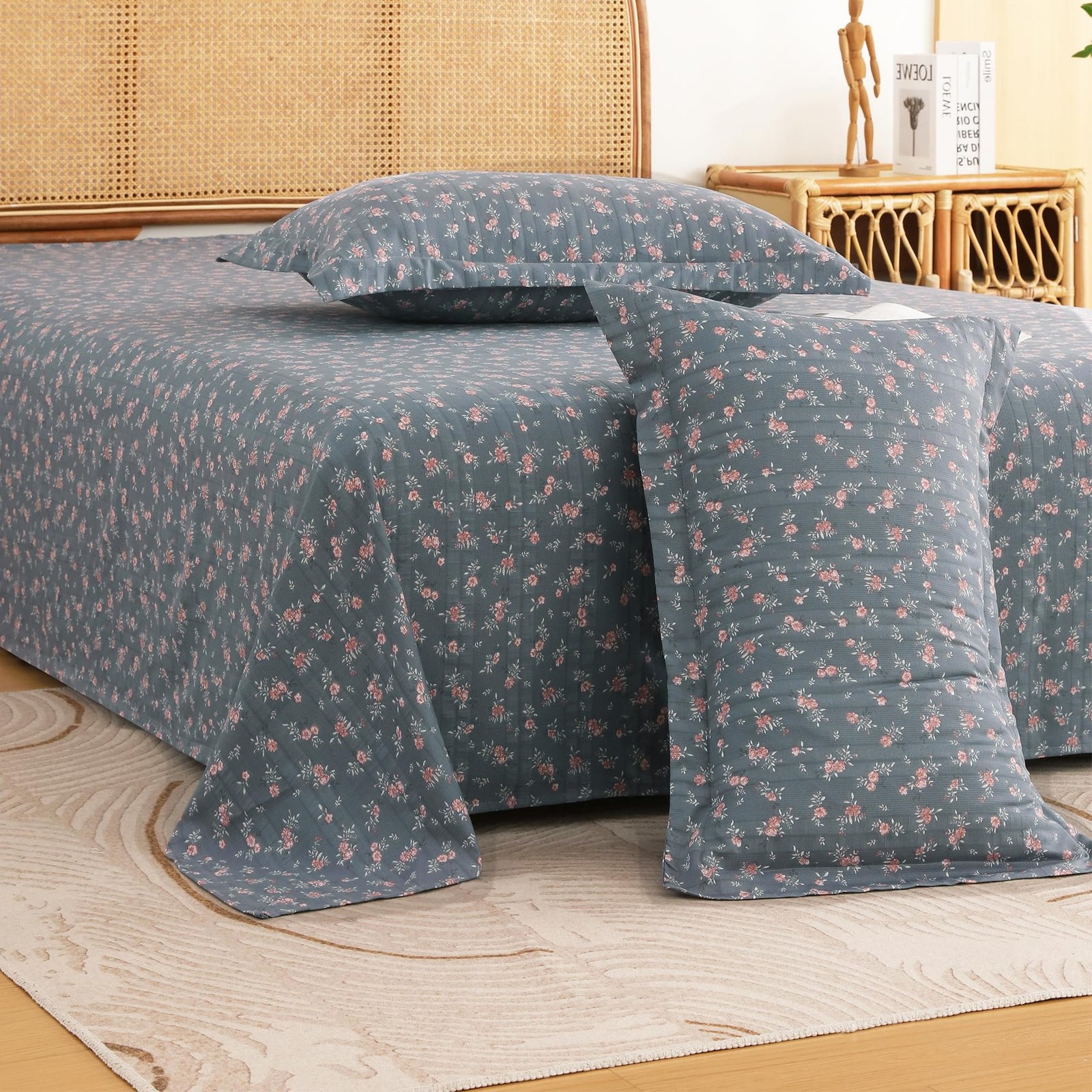 Story@Home King Size Air Cotton Bedsheet 240 TC Flat Sheet with 2 Pillow Covers, Soft & Durable Bed Sheet for King Bed (250 x 270 cm, Floral Print, Dark Grey)