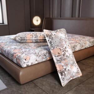 Divine Casa Premium 144 TC 100% Cotton King Size Bedsheet with 2 Pillow Covers | Soft Breathable Bed Sheet for King Size Bed | Elegant Printed Bedding Set | 270 x 270 cm, Blush Grey